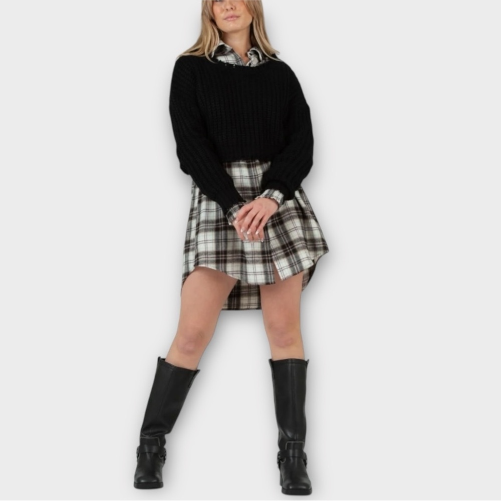 Lucca Flannel Shirt Dress in Blue Plaid Women’s Size L - Picture 7 of 7